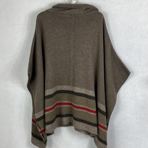 Ann Taylor Loft Knit Poncho Size L/XL Wool Mohair Beige Red Cowl Neck 4 Panel - Picture 2 of 8